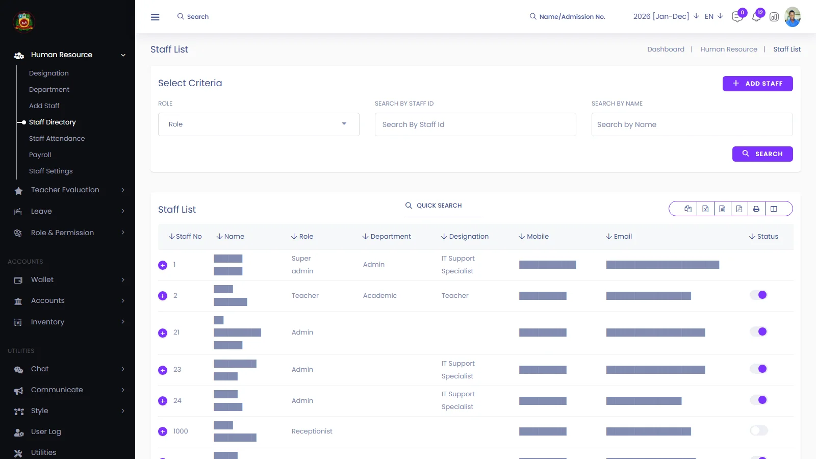Popatlal Schools staff directory